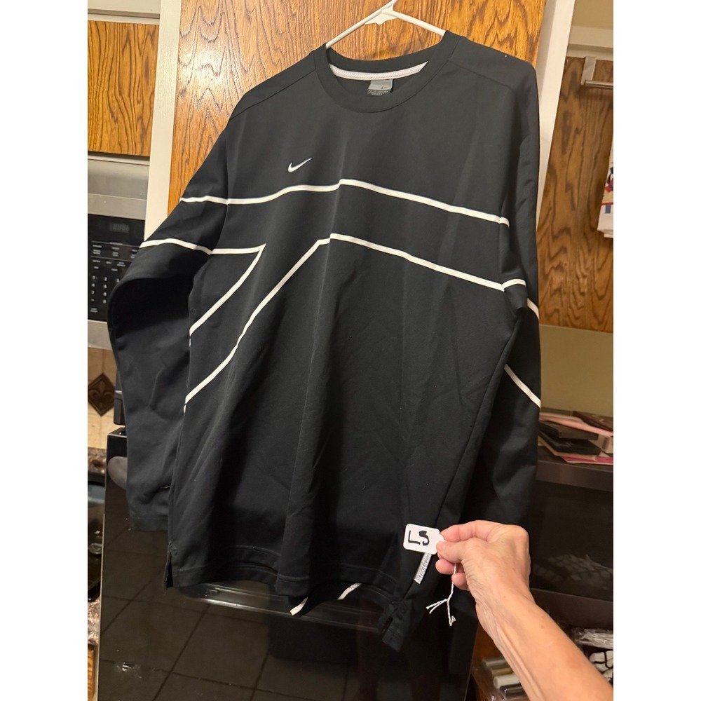 Nike‎ Mens Long Sleeve Athletic Shirt Black White Geometric Swoosh Small
